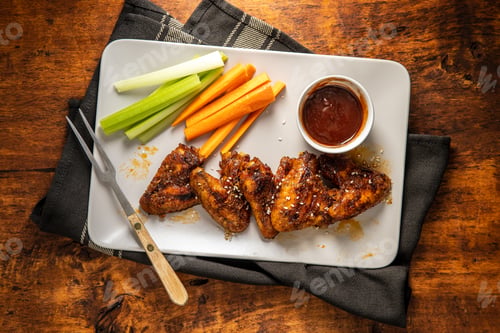Preview: Grilled chicken wings with BBQ sauce.