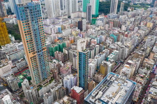 Preview: Sham Shui Po, Hong Kong 09 May 2019: Top view of Hong Kong city