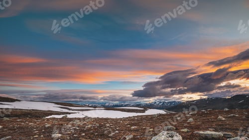Preview: Aurlandsfjellet, Norway. Summer Norwegian Scenic Landscape Near Aurlandsfjellet Road. Scenic Route