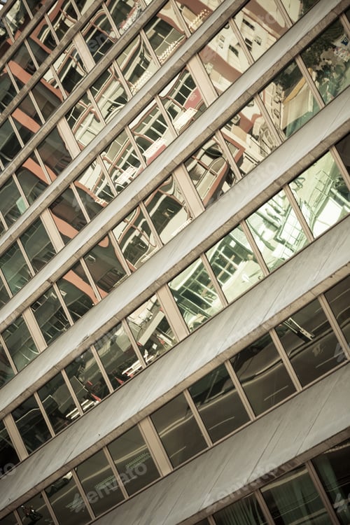 Preview: Glass Skyscraper Building Facade with Street Reflections