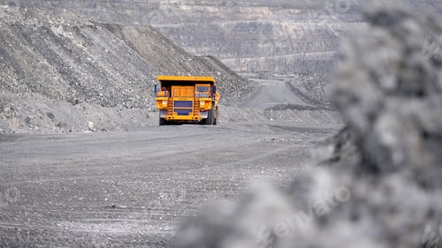 Preview: Truck driving career on road. Dump truck carries ore mined in open pit. Heavy large transport in