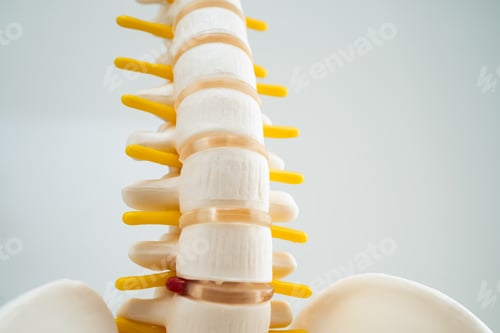 Preview: Lumbar spine displaced herniated disc fragment, spinal nerve and bone. Model for treatment medical