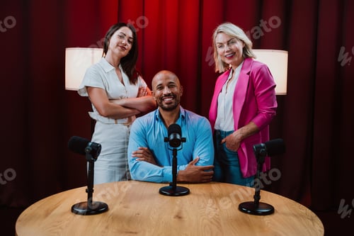Preview: Group of people podcasting in recording studio