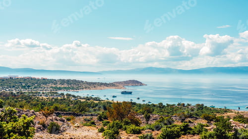 Preview: Beautiful coastal view with mountains and clear blue sky, Krk island, Croatia
