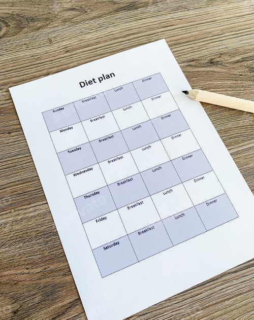 Preview: Health concept. Diet plan on wooden background