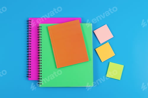 Preview: Colorful stationery isolated on blue background.
