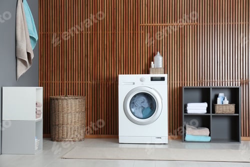 Preview: Washing of different towels in modern laundry room