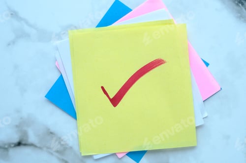 Preview: Bright and Colorful Sticky Notes Featuring a Red Checkmark Symbolizing Task Completion