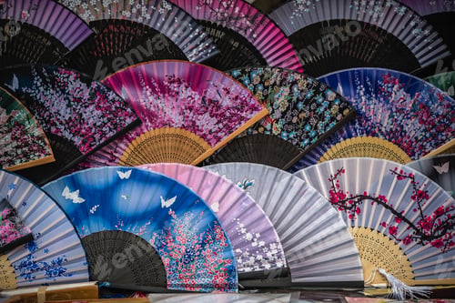 Preview: Colourful souvenir fans for sale