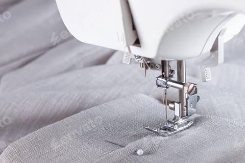 Preview: Modern Sewing Machine Presser Foot and Item of Clothes. Sewing Process, Handmade, Hobby, Business