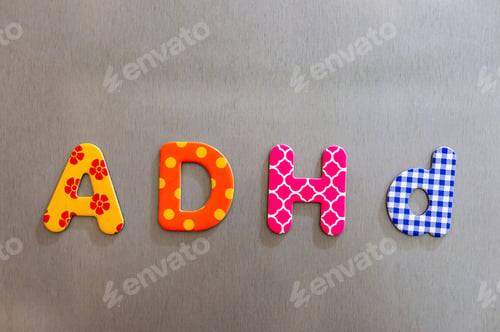 Preview: Closeup shot of colorful words spelling adhd