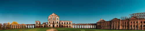Preview: Ruzhany, Brest Region, Belarus. Night Starry Sky Above Ruzhany Palace. Famous Popular Historic
