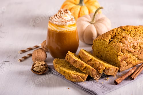 Preview: Pumpkin Bread Cake with Pumpkin Latte, Autumn Food