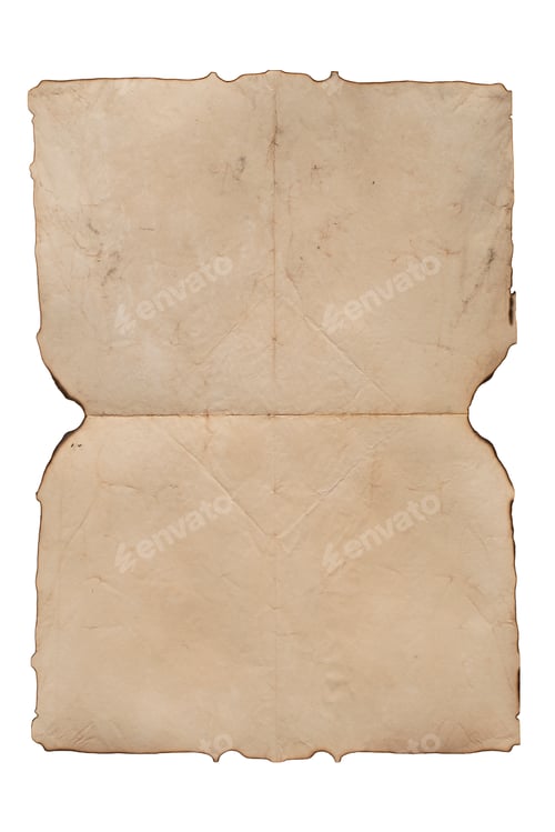 Preview: Sheet of old grungy crumpled paper isolated on white background