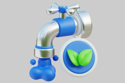 Preview: Blue and silver faucet with a circular icon.