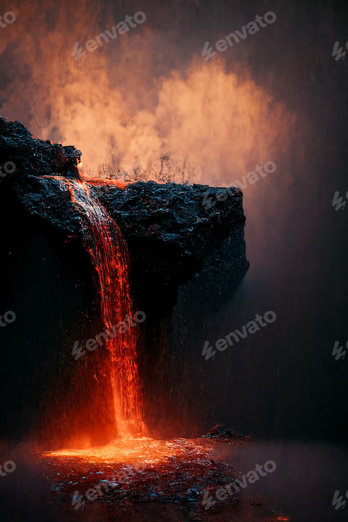Preview: Abstract illustration a lava flowing into the sea