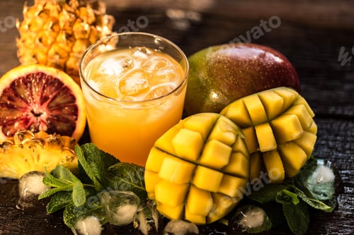 Preview: Glasses of juices. Refreshments and summer drinks