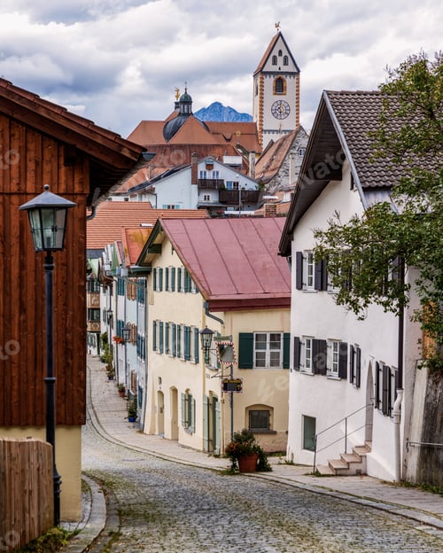 Preview: Charming European village street view.