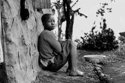 Preview: Black and white of a girl seated