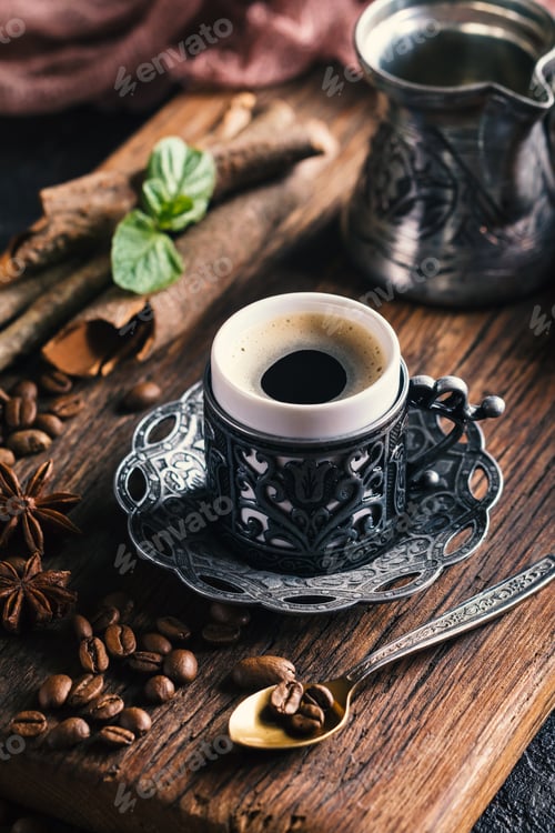 Preview: Turkish coffee in metal cup