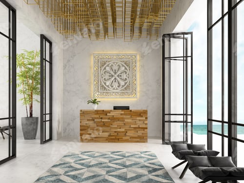 Preview: Interior of a hotel spa reception 3D illustration
