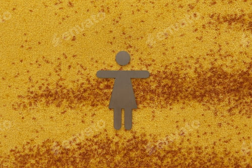 Preview: Washroom sign for women against a yellow rusty background under the lights