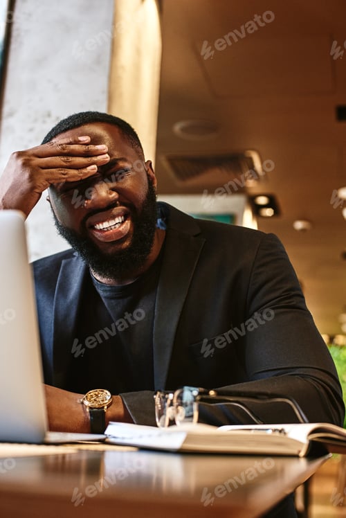 Preview: Do not whine Do not complain. Work harder. Exhausted african american male hold head with hand