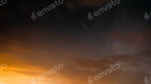 Preview: Sunset Evening Bright Sky And Glowing Stars. Natural Background Backdrop In Yellow And Black Colors