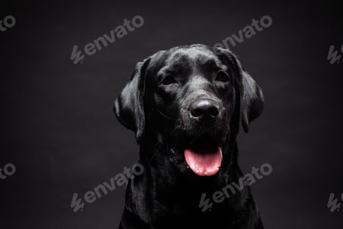 Preview: Portrait of a Labrador Retriever dog on an isolated black background.
