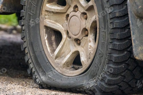 Preview: Wheel with a flat punctured tire