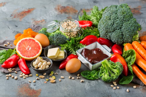 Preview: Assortment of diet food ingredients rich in vitamin a