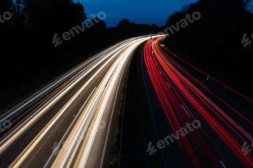 Preview: Beautiful and colorful long exposure of the driving cars on the highway at night