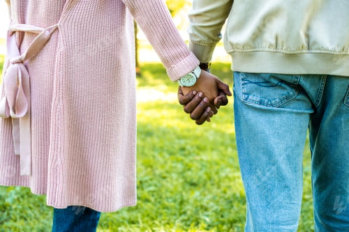 Preview: cropped image of african american couple holding hands in park