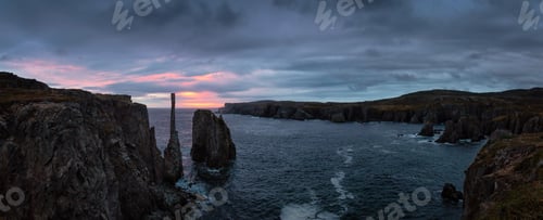 Preview: Seascape of a rocky Atlantic Ocean Coast. Nature Background. Sunrise Sky