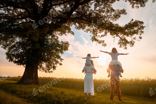 Vista previa: Happy family on summer walk