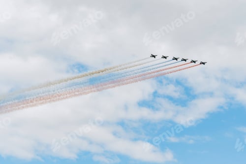 Preview: Navy day in Saint Petersburg. Russian air force planes paint the colors of the russian flag