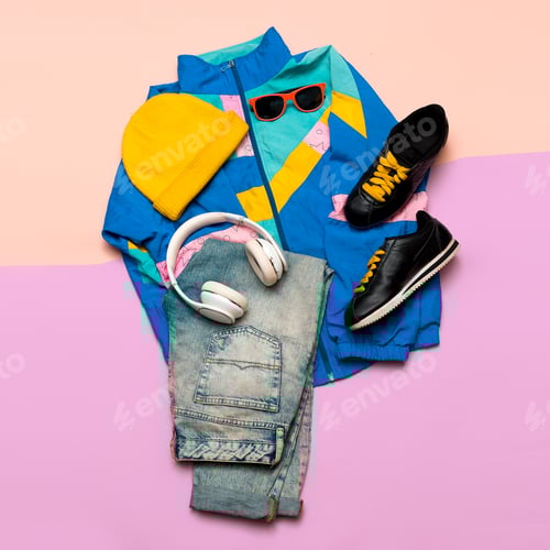 Preview: Vintage sportswear. Hipster style. Fashion blogger help Top view