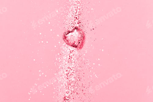 Preview: Color 2023, viva magenta. A heart with sequins. Minimalism. Banner for Valentine's Day.