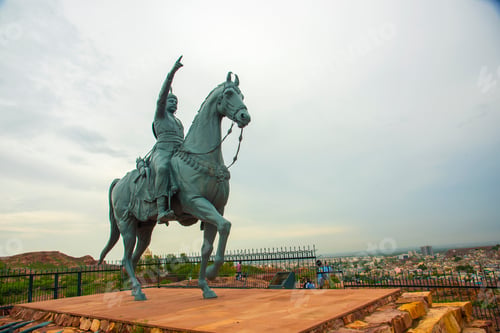 Preview: Closeup of Rao Jodha Statue, Jodhpur, Rajasthan, India