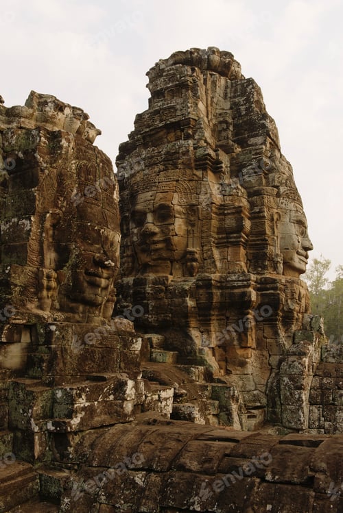 Preview: Sculptured faces, Bayon Temple, Angkor Wat Complex, Siem Reap, Cambodia