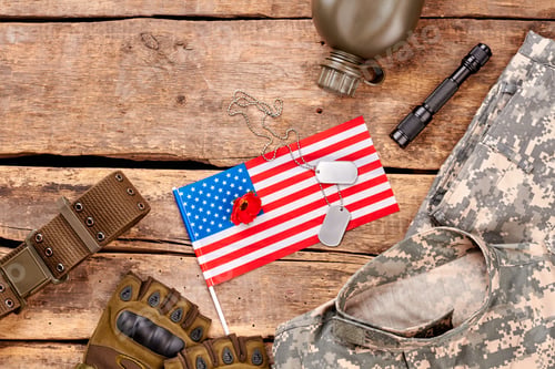 Preview: Set of usa soldier items arrangement