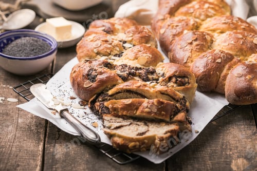 Preview: Tsoureki braid, greek easter sweet bread, on wood