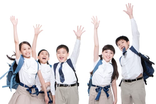 Preview: Active schoolchildren raising their hands