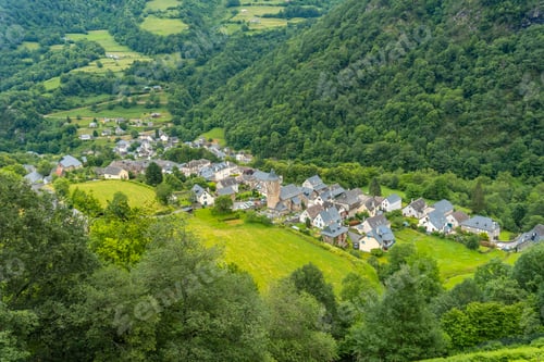 Preview: Aerial view of the municipality of Borce in the French Pyrenees and its beautiful mountains