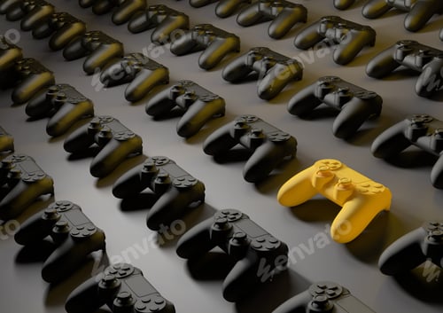 Preview: Yellow and many black wireless computer controllers - the concept of Individuality