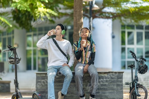 Preview: Young Adults Relaxing with Eco Transportation