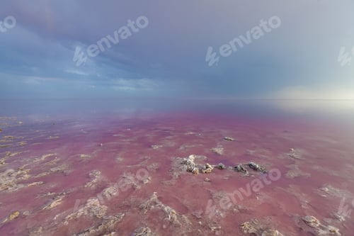Preview: Quiet scene of pink water of salt lake