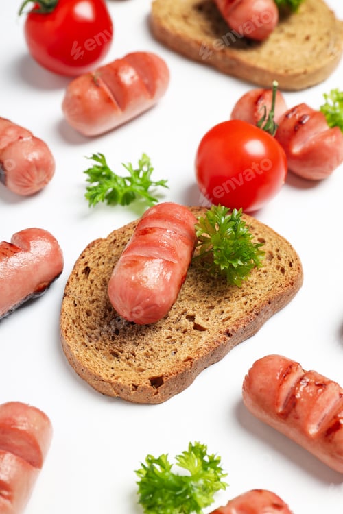 Preview: Concept of tasty food, grilled mini sausage