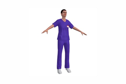 Preview: Woman in v-neck scrub suit with extended arms