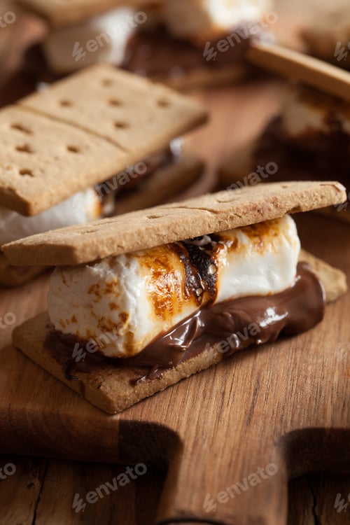 Preview: homemade marshmallow s'mores with chocolate on crackers